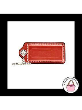 2.25" Medium COACH Orange Patent Leather Nickel Fob Bag Charm Keychain Hang Tag
